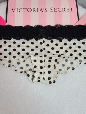 VTG Victoria's Secret Silky Satin Logo Lace Hiphugger Panty Size M Polka Dot